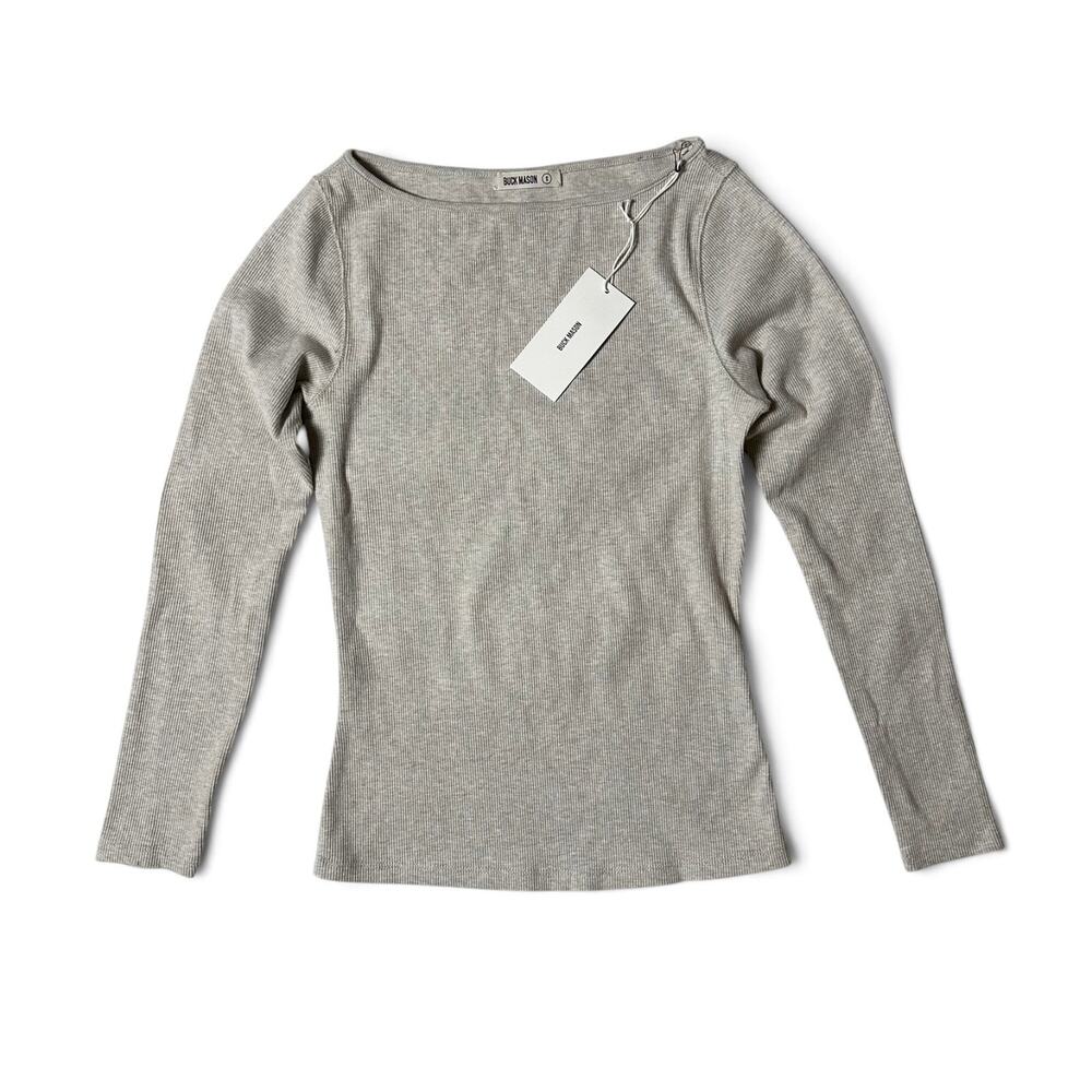 Buck Mason Surplus Rib Bateau Neck LS Womens S Light Heather Oat NWT